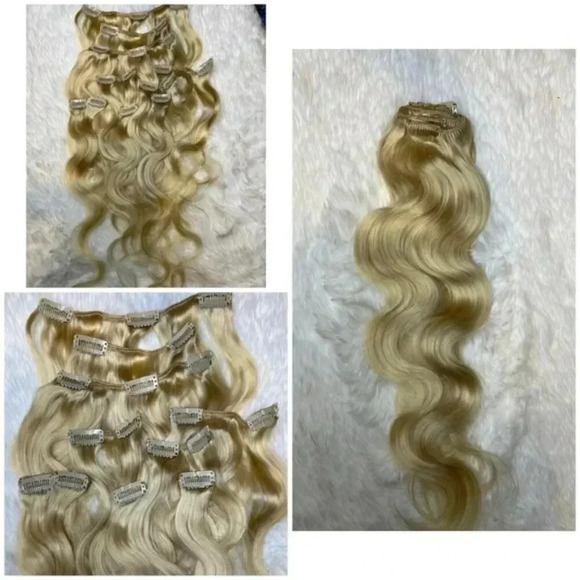 18 Inch Body wave Light Blonde  Human hair  Clip in Extensions - Picture 1 of 7
